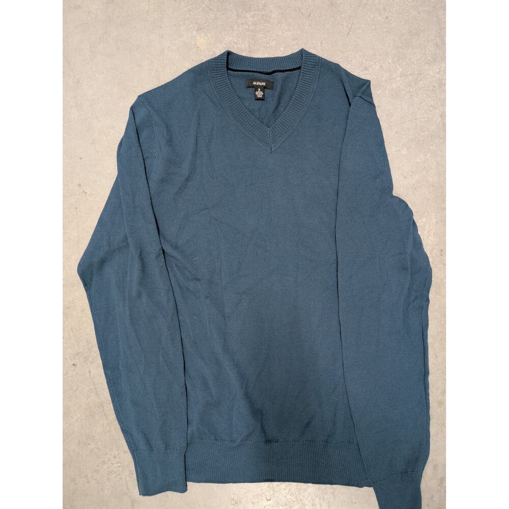 Alfani Men M Blue V-Neck Long Sleeve Merino Wool Blend Pullover Knit Sweater